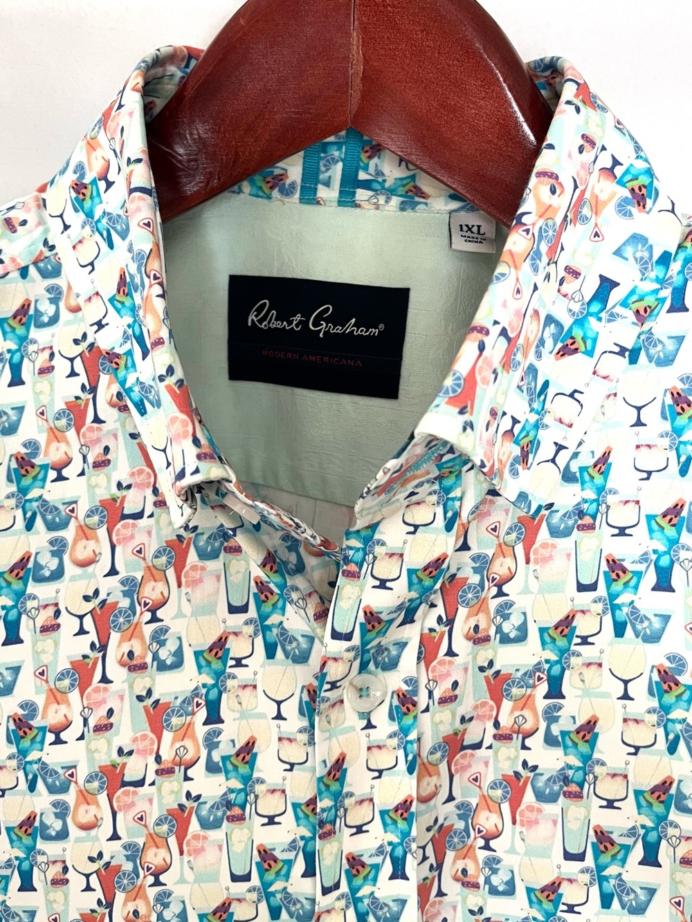NWOT Robert Graham Cocktail Print Short Sleeve Shirt 1XL